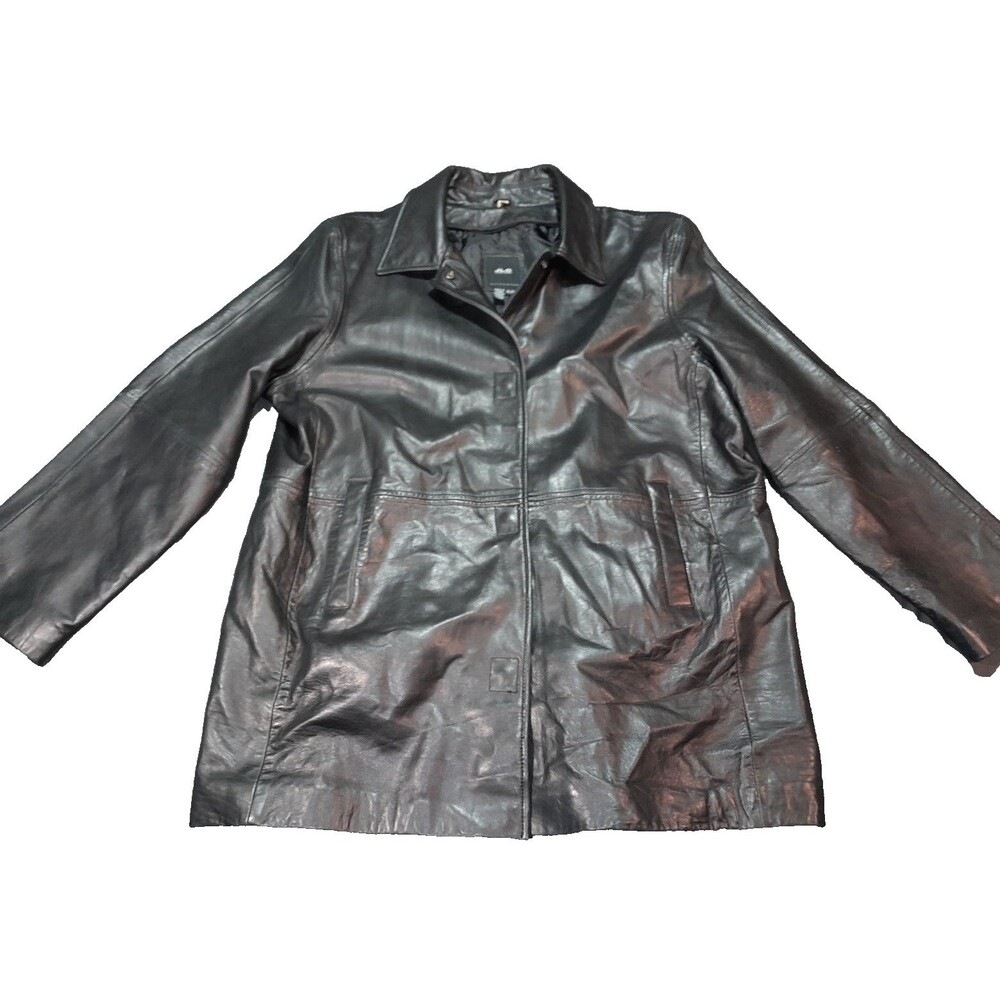 JLC New York Women's Black real Leather Jacket Button closure XL fuzzy lining